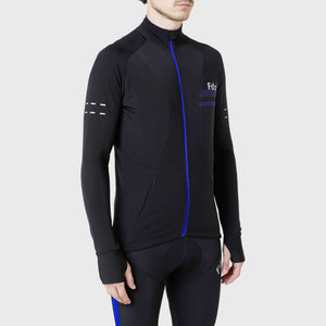 Fdx Men's Black & Blue Long Sleeve Cycling Jersey with Loop Hole for Winter Roubaix Thermal Fleece Road Bike Wear Top Full Zipper - Arch