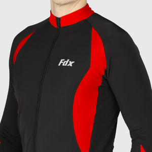 Fdx Black & Red Road Cycling Long Sleeve Jersey Men's Best for Winter Roubaix Thermal Fleece Road Bike Wear Top Full Zipper, Pockets & Hi viz Reflectors - Viper