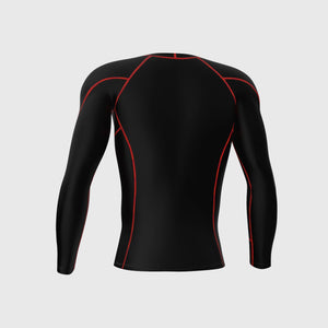 Fdx Compression Top for Men's Black & Red Running Gym Workout Wear Rash Guard Stretchable Breathable - Thermolinx