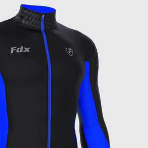 Fdx Men's Black & Blue Long Sleeve Cycling Jersey Best for Winter Roubaix Thermal Fleece Road Bike Wear Top Full Zipper, Pockets & Hi viz Reflectors - Thermodream
