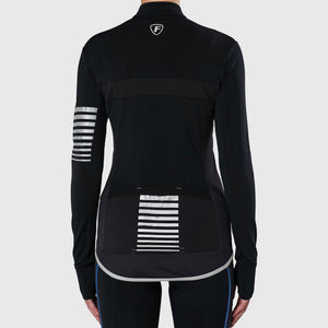 Fdx Women's Black Long Sleeve Cycling Jersey for Winter Roubaix Thermal Fleece Road Bike Wear Top Full Zipper, Pockets & Hi-viz Reflectors - All Day