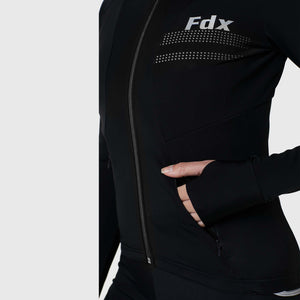 FDX Best Women's Black Winter Cycling Suit, Windproof Thermal Roubaix fleece Jersey, Lightweight Clothing Set, Long Sleeve top with 3D Padded Bib Tights