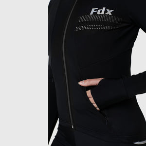 FDX Women’s full sleeves cycling jersey Black warm winter Roubaix biking top, lightweight windproof long sleeves fleece lined cycle shirt for riding