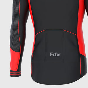 Fdx Men's Black & Red Long Sleeve Cycling Jersey Best for Winter Roubaix Thermal Fleece Road Bike Wear Top Full Zipper, Pockets & Hi viz Reflectors - Thermodream
