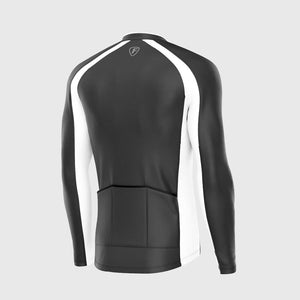 Fdx Men's Thermal Long Sleeve Cycling Jersey Black & White for Winter Roubaix Warm Fleece Road Bike Wear Top Full Zipper, Pockets & Hi viz Reflectors - Transition