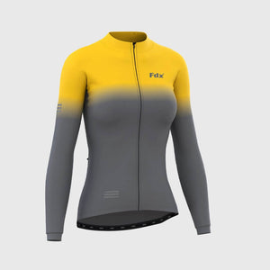 Fdx Women's Yellow & Grey Thermal Long Sleeve Cycling Jersey Winter Bib Tights Water Resistant Windproof Socks Hi Viz Reflectors Cycling Gear AU