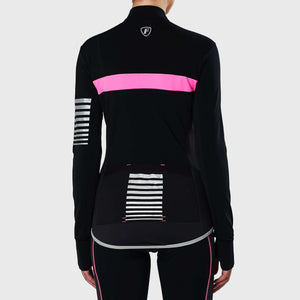FDX Black & Pink Women's Winter Cycling Suit, Windproof Thermal Roubaix fleece Jersey, Lightweight Clothing Set, Long Sleeve top with 3D Padded Mesh Bib Tights mesh