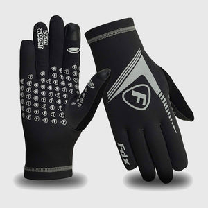 Fdx Black & White Full Finger Cycling Gloves for Winter MTB Road Bike Reflective Thermal & Touch Screen - Frost