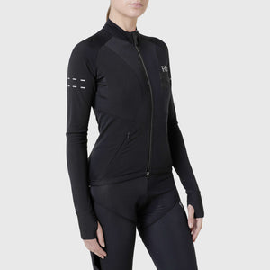 Fdx Womens Black Long Sleeve Cycling Jersey for Winter Roubaix Thermal Fleece Road Bike Wear Top Full Zipper, Pockets & Hi-viz Reflectors - Arch