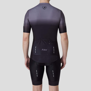 Fdx Grey & Black Mens Summer Short Sleeve Cycling Jersey lightweight stretchable, Bib Short Hi Viz Reflectors & Storage Pockets Cycling Gear Australia