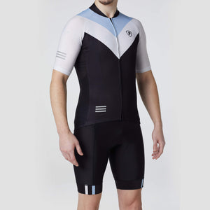 Fdx Mens Blue & Black Summer Half Sleeve Cycling Jersey lightweight Fabric, Bib Short Hi Vis Reflectors & Pockets Cycling clothing Australia