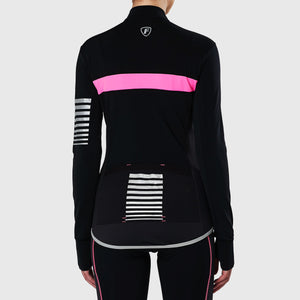 Fdx Women's Black & Pink Long Sleeve Cycling Jersey for Winter Roubaix Thermal Fleece Road Bike Wear Top Full Zipper, Pockets & Hi-viz Reflectors - All Day