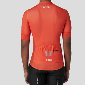 Fdx men’s Orange short sleeves full zip best cycling jersey breathable summer lightweight biking hi-viz Reflective details top, Hi-Viz Reflective skin friendly half sleeves mesh cycling shirt for indoor & outdoor riding with two back & 1 zip pockets