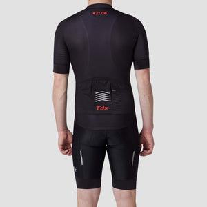 Fdx Men,s Set Black Short Sleeve Cycling Jersey Summer Breathable Fabric, Bib Short Hi Viz Reflectors & Pockets Cycling Gear Australia