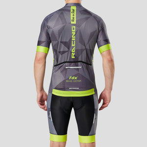 Fdx Mens Yellow Road Cycling Breathable short sleeve Jersey & Gel Padded Bib Shorts Best Summer Road Bike Wear Light Weight, Hi-viz Reflectors & Pockets - Splinter