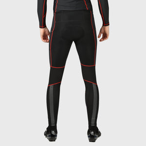 Fdx Men's Hi viz Reflective Gel Padded Cycling Tights Black & Red For Winter Roubaix Thermal Fleece Reflective Warm Leggings - All Day Bike Long Pants