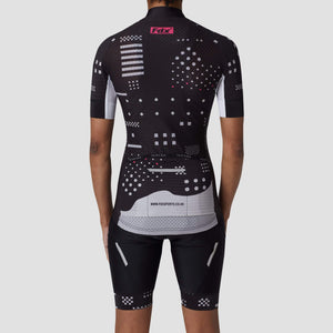 Fdx Women's Short Sleeve Black Cycling Jersey Black Gel Padded Bib Shorts Best Summer Road Bike Wear Light Weight, Hi viz Reflectors & Secure Pockets - All Day