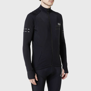 Fdx Men's Black Full Sleeve Cycling Jersey for Winter Roubaix Thermal Fleece Road Bike Wear Top Full Zipper, Pockets & Hi viz Reflectors - Arch