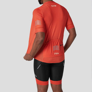 Fdx Short Sleeve Cycling Jersey & Gel Padded Bib Shorts for Mens Orange Best Summer Road Bike Wear Light Weight, Hi-viz Reflectors & Pockets - Essential