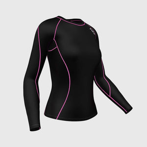 Fdx Women's Black & Pink Long Sleeve Compression Top Base Layer Gym Training Jogging Yoga Fitness Body Wear Enhanced Muscle Oxygenation- Monarch