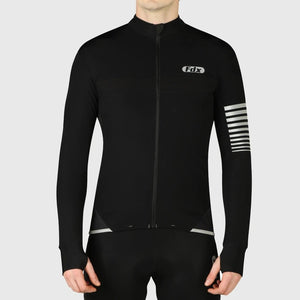 Fdx Men's Thermal Long Sleeve Cycling Jersey Black for Winter Roubaix Warm Fleece Road Bike Wear Top Full Zipper, Pockets & Hi viz Reflectors - All Day