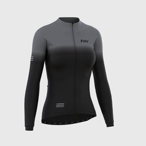 Fdx Women's Black & Grey Thermal Long Sleeve Cycling Jersey Winter Bib Tights Water Resistant Windproof Socks Hi Viz Reflectors Cycling Gear AU