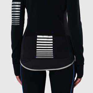 FDX Women’s Black & Blue full sleeves cycling jersey Windproof Thermal fleece Roubaix Winter Cycle Tops, lightweight long sleeves Warm lined shirt for biking