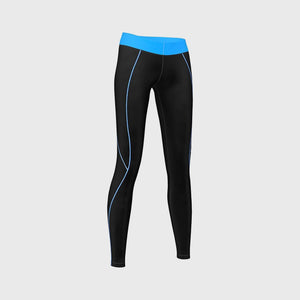 Fdx Women's Black & Sky Blue Compression Tights Base Layer Gym Training Jogging Yoga Fitness Body Wear - Monarch