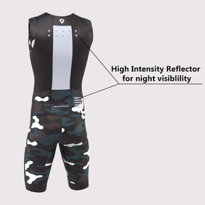 Fdx Mens Black Sleeveless Gel Padded Triathlon / Skin Suit for Summer Cycling Wear, Running & Swimming Half Zip - Camouflage