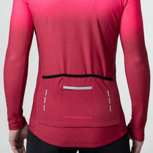 Fdx Men's Reflective Pink & Maroon Long Sleeve Cycling Jersey for Winter Roubaix Thermal Fleece Road Bike Wear Top Full Zipper, Pockets & Hi viz Reflectors - Duo