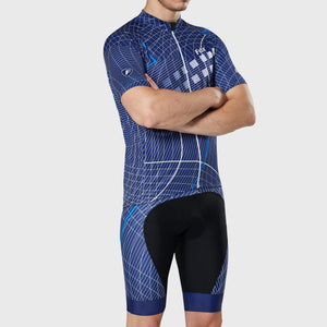 Fdx Mens Blue Half Sleeve Cycling Jersey & Gel Padded Bib Shorts Best Summer Road Bike Wear Light Weight, Hi-viz Reflectors & Pockets - Classic II