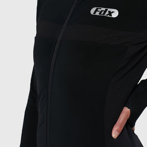 FDX Women’s cycling jersey Black full sleeves Windproof Thermal fleece Roubaix Winter Cycle Tops, lightweight long sleeves Warm lined shirt Reflective Details for biking