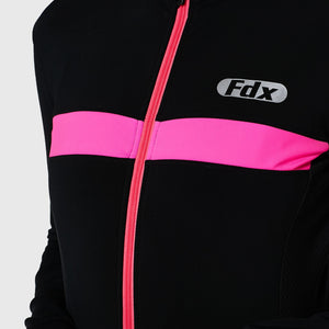 FDX Women’s cycling jersey Black & Pink full sleeves Windproof Thermal fleece Roubaix Winter Cycle Tops, lightweight long sleeves Warm lined shirt Reflective Details for biking