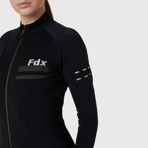 Women's Black Winter Cycling Suit, Windproof warm Roubaix fleece Clothing, Lightweight bike Set, Long Sleeve Jersey with 3D Padded Bib Tights