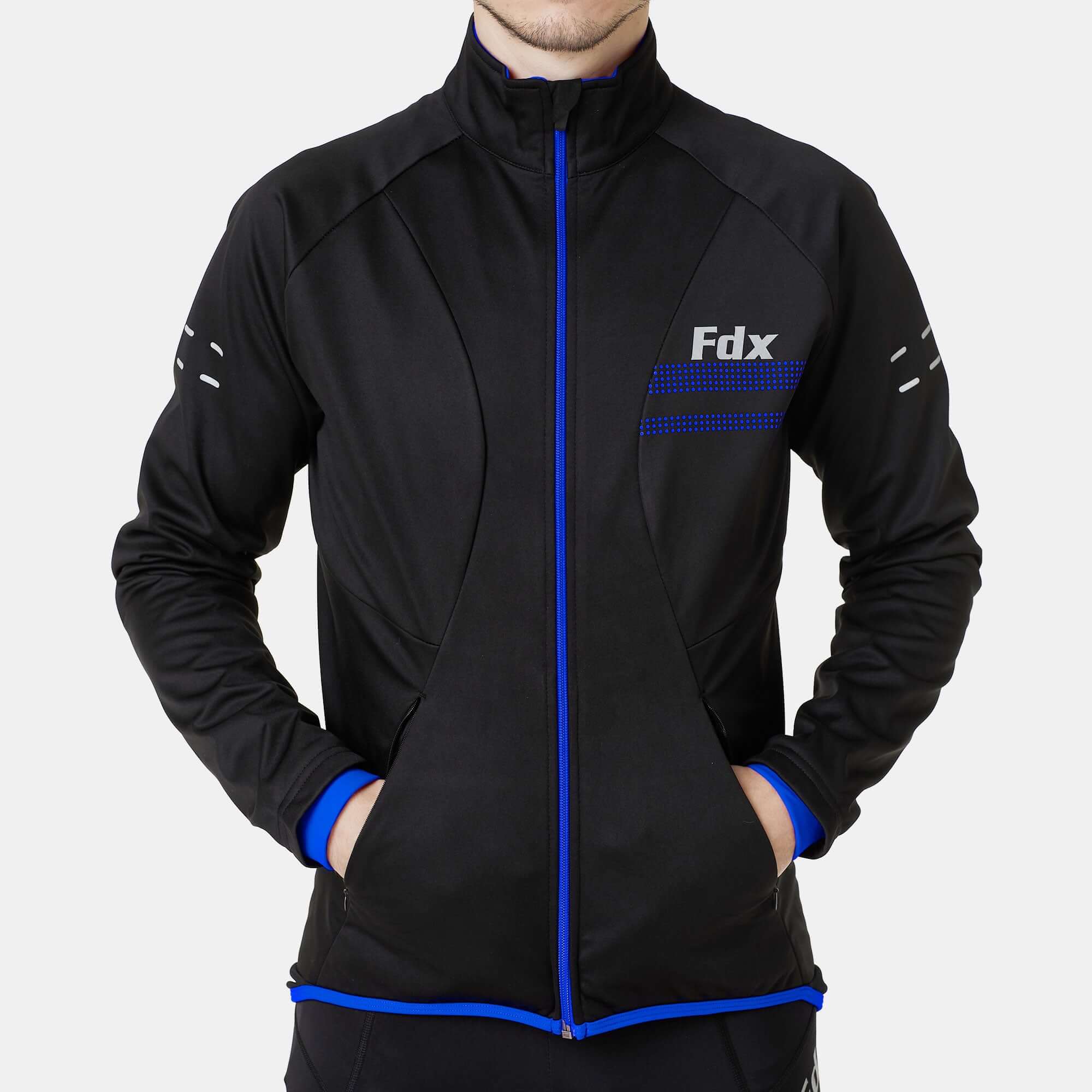 Fdx Men's Windbreaker Cycling Black & Blue Jacket for Winter Thermal Casual Softshell Clothing Lightweight, Windproof, Waterproof & Pockets - Arch
