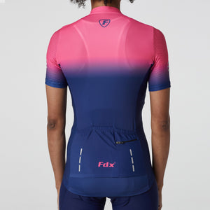 FDX Women’s Blue & Pink sleeves color cycling jersey quick dry breathable top, skin friendly lightweight half sleeves summer biking shirt for sports outdoor
