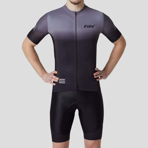 Fdx Grey & Black Mens Short Sleeve Road Cycling Jersey Breathable Mesh Fabric, Bib Short Reflectors & Comfort Cycling Apparel Australia