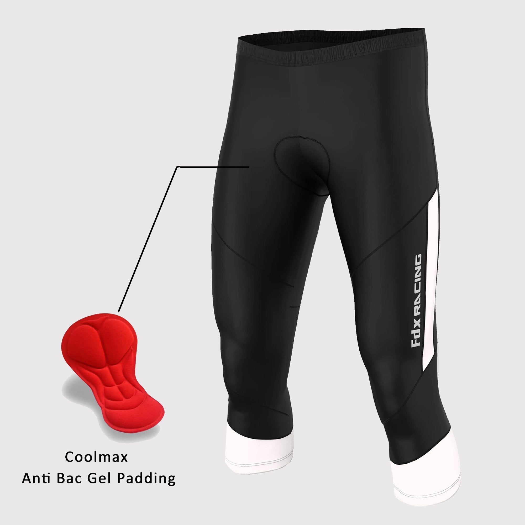 Fdx Men's Black & White Gel Padded 3/4 Cycling Shorts for Summer Best Outdoor Knickers Road Bike Short Length Pants - Gallop