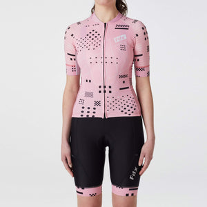 Fdx Women's Tea Pink Best Short Sleeve Cycling Jersey & Gel Padded Bib Shorts Sport & Outdoor Summer Road Bike Wear Light Weight, Hi viz Reflectors & Pockets - All Day