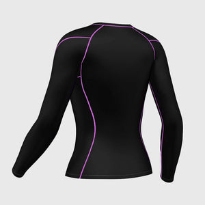 Fdx Women's Black & Purple Long Sleeve Compression Top Running Gym Workout Wear Rash Guard Stretchable Breathable - Monarch