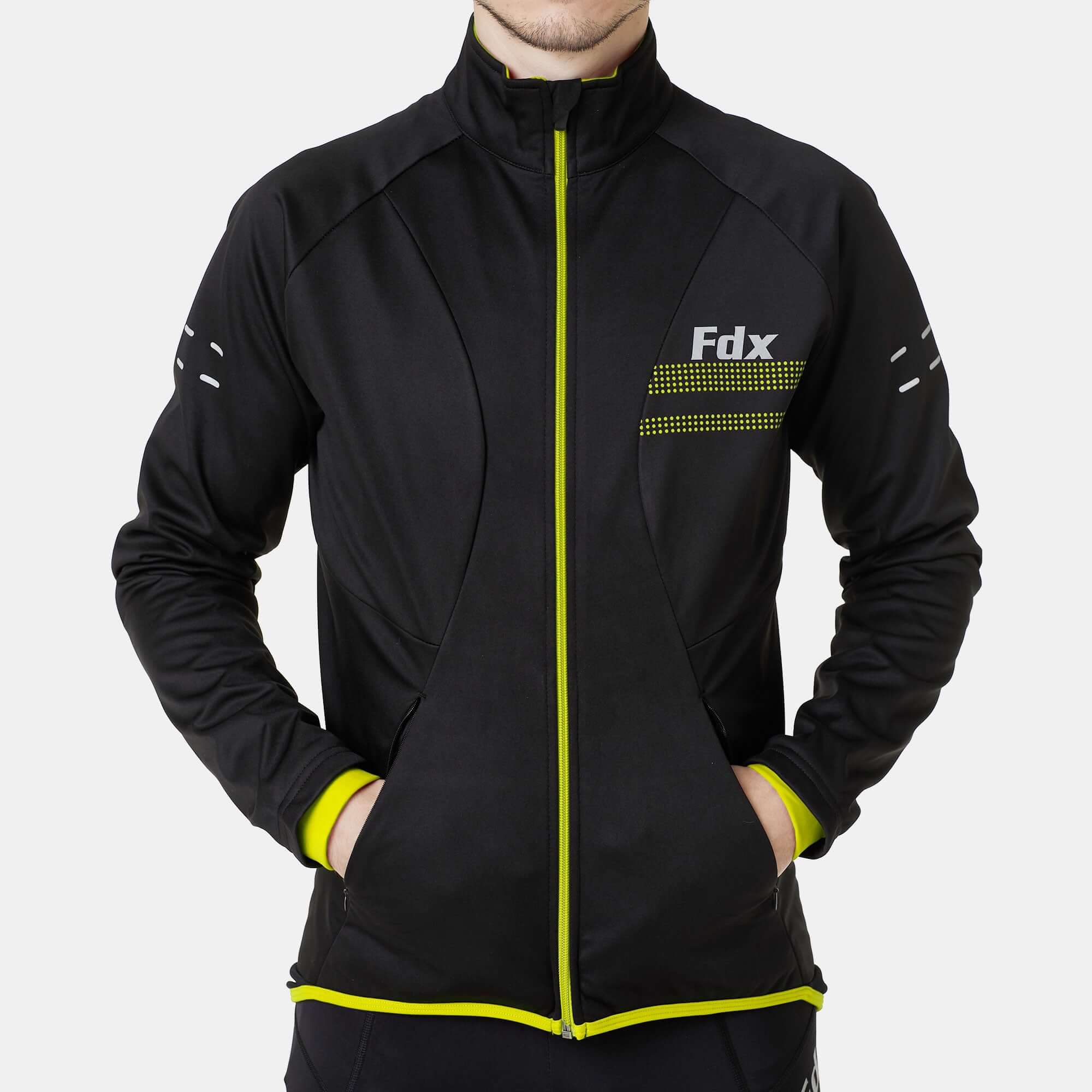 Fdx Men's Windbreaker Cycling Black & Yellow Jacket for Winter Thermal Casual Softshell Clothing Lightweight, Windproof, Waterproof & Pockets - Arch