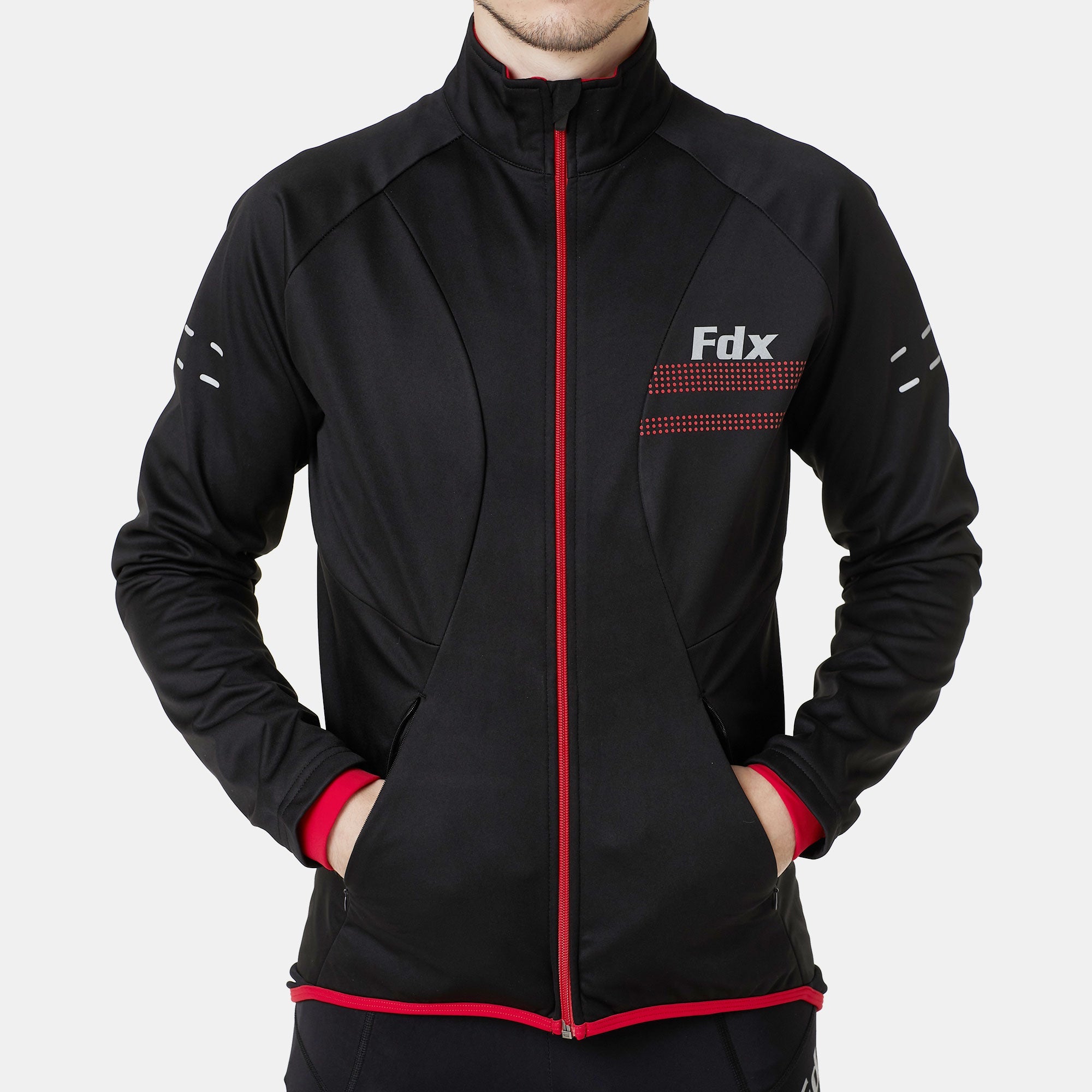 Fdx Men's Windbreaker Cycling Black & Red Jacket for Winter Thermal Casual Softshell Clothing Lightweight, Windproof, Waterproof & Pockets - Arch