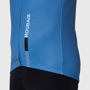 Fdx Mens Black & Blue Reflective Long Sleeve Cycling Jersey for Winter Roubaix Thermal Fleece Road Bike Wear Top Full Zipper, Pockets & Hi-viz Reflectors - Limited Edition