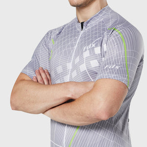FDX Men’s Grey short sleeves cycling jersey breathable summer biking top, lightweight skin friendly half sleeves mesh riding shirt for cycling ,indoor & outdoor