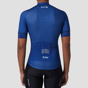Fdx men’s blue full zip short sleeves best cycling jersey Hi-Viz Reflective details breathable summer lightweight biking top, Hi-Viz Reflective skin friendly half sleeves mesh cycling shirt for indoor & outdoor riding with two back & 1 zip pockets