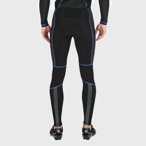Fdx Men's Storage Pockets Gel Padded Cycling Tights Black & Blue For Winter Roubaix Thermal Fleece Reflective Warm Leggings - All Day Bike Long Pants