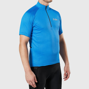 Fdx men’s blue best short sleeves cycling jersey breathable lightweight hi-viz Reflective details summer biking top, full zip skin friendly half sleeves mesh cycling shirt for indoor & outdoor riding with two back & 1 zip pockets