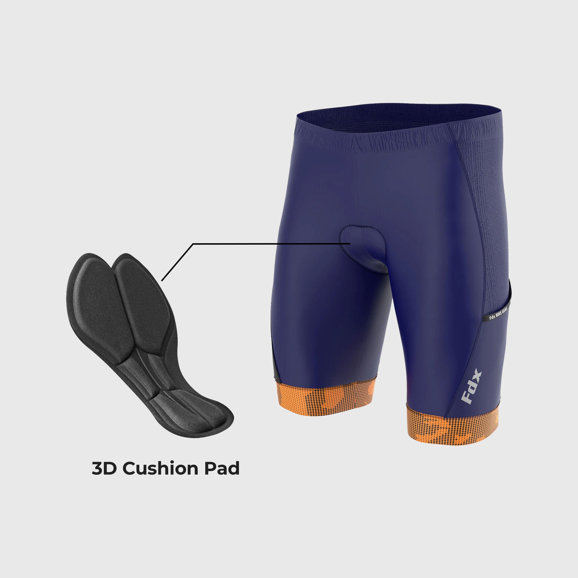 FDX Men’s Navy Blue Cycling Shorts 3D Gel Padded comfortable road bike shorts - Breathable Quick Dry biking shorts, ultra-lightweight shorts with pockets 