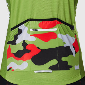 Fdx Men's Green Short Sleeve Cycling Jersey Best Summer Road Bike Wear Light Weight, Hi-viz Reflectors & Pockets - Camouflage