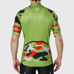 Fdx Men's Green Road Cycling Jersey Best Summer Road Bike Wear Light Weight, Hi-viz Reflectors & Pockets - Camouflage